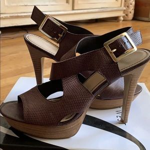 Nine West Dark Brown Faux Leather Pumps, size 9.5